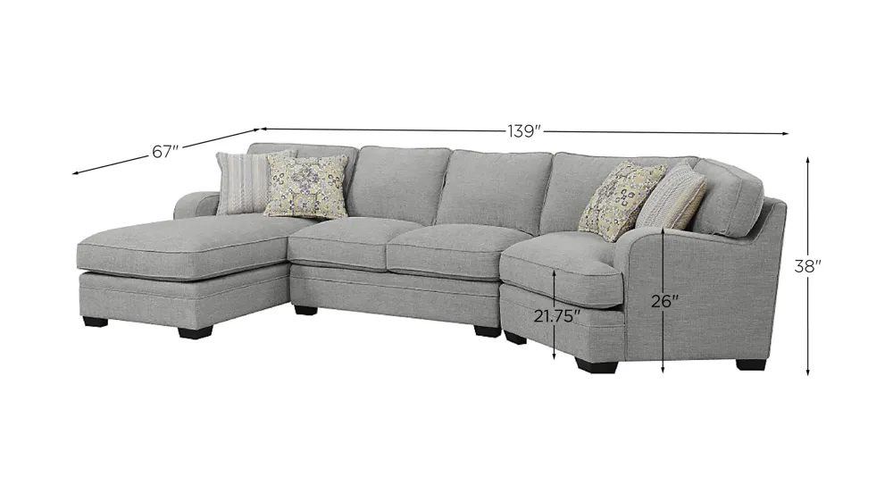 Analiese 3-pc. Sectional Sofa Dimensions