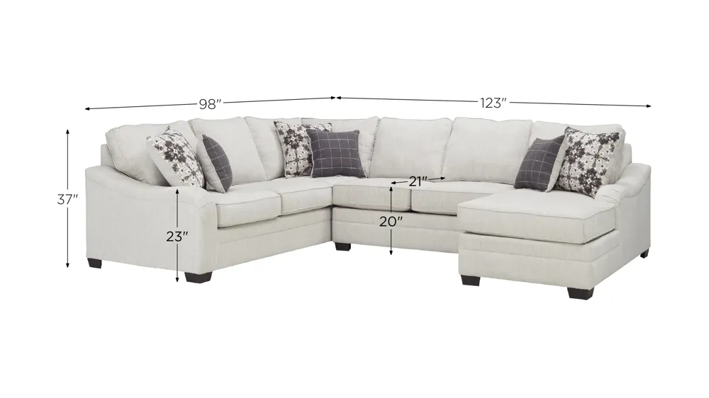 Caid 3-pc. Chenille Sectional Sofa Dimensions