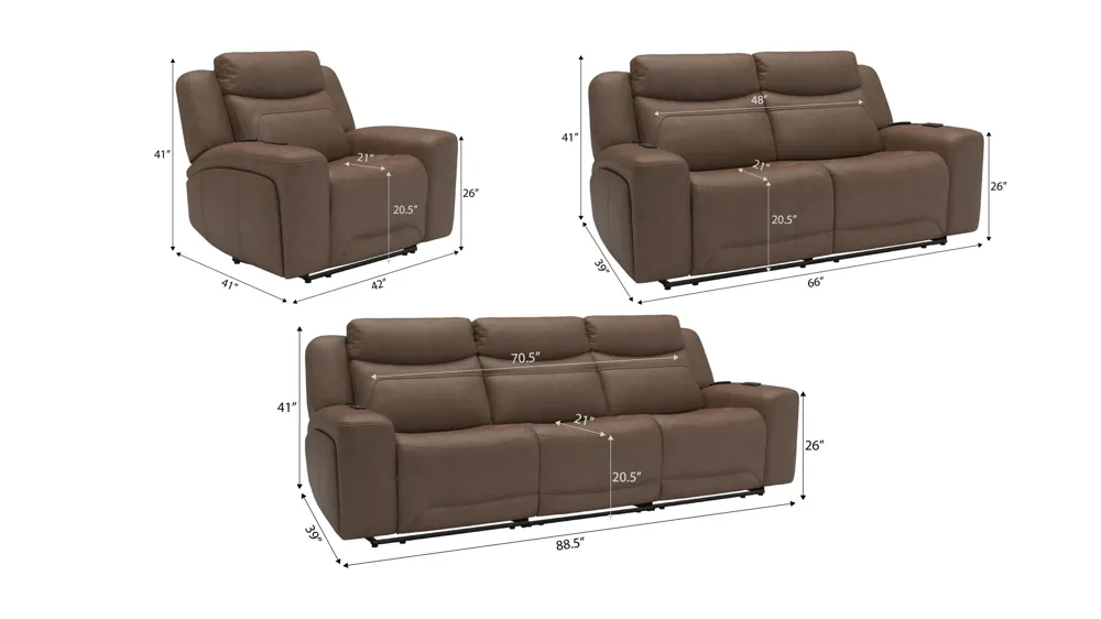 Morgenthal Triple Power Living Room Set w/ Heat & Massage Dimensions