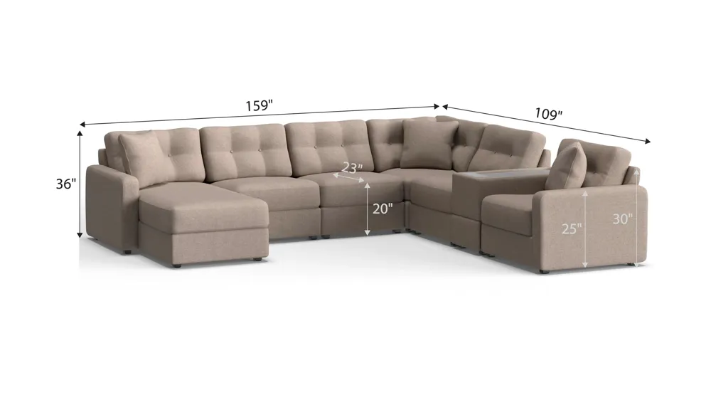 ModularOne 7-pc. Sectional w/One Power Console Dimensions