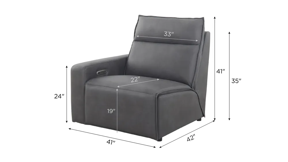 ModularTwo Left Arm Facing Dual Power Recliner Dimensions