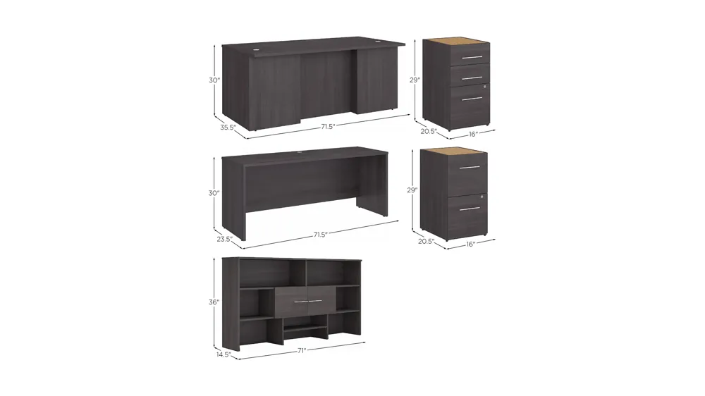 Office 500 72W U Shaped Executive Desk w/ Drawers & Hutch Dimensions