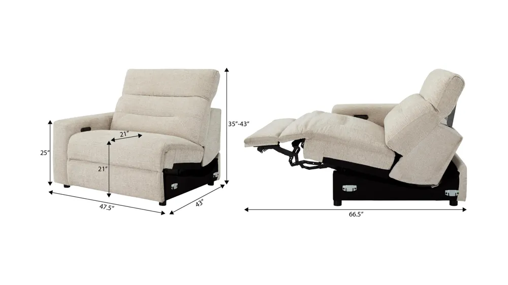 Bradbury Left Arm Facing Dual Power Recliner Dimensions