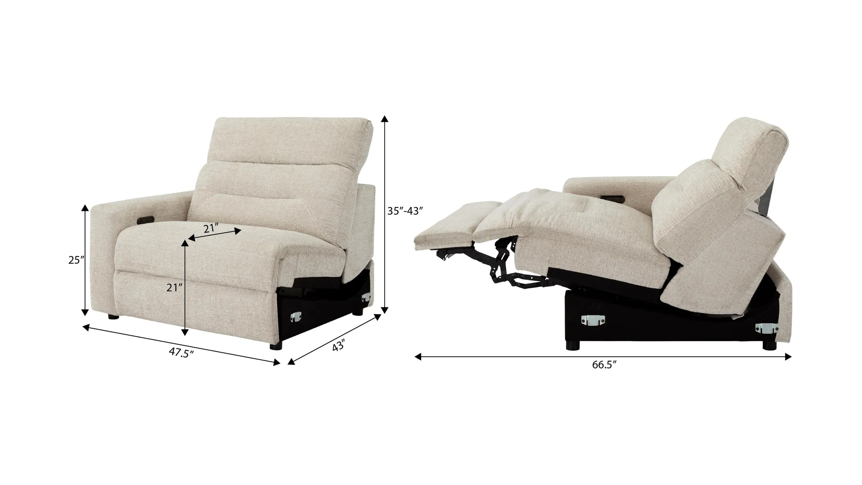 Bradbury Left Arm Facing Dual Power Recliner | Raymour & Flanigan