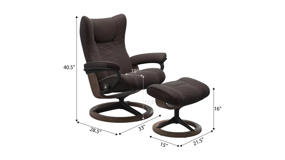 Wing Medium Signature Chair & Ottoman Dimensions