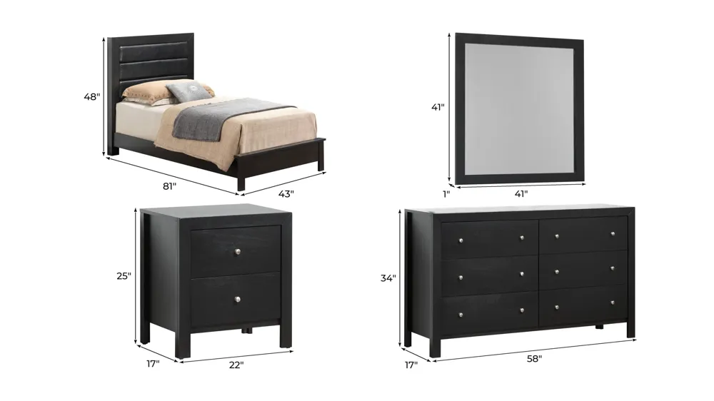 Burlington 4-pc. Upholstered Bedroom Set Dimensions