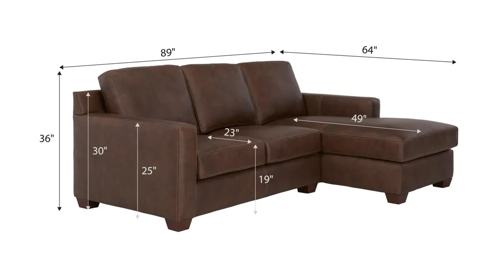 Quinton 2-pc. Leather Sofa Chaise Dimensions