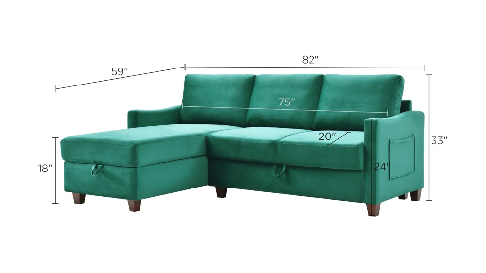 Monica Reversible Storage Sectional Dimensions