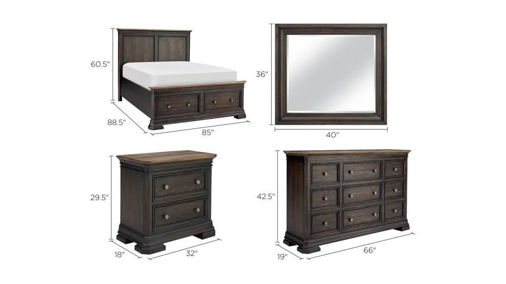 Kingshill 4-pc. Platform Storage Bedroom Set Dimensions