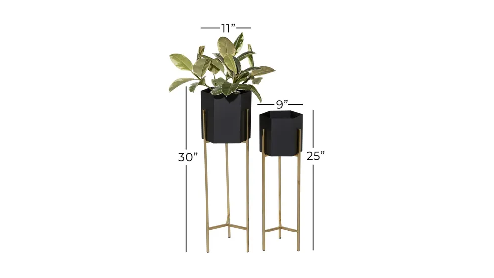 Ivy Collection Black Metal Planter Set of 2 Dimensions