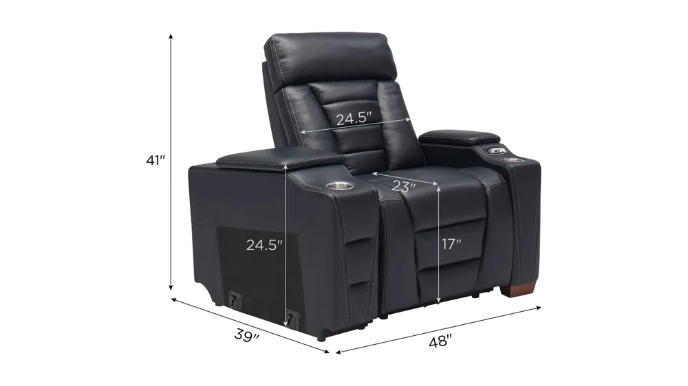 Edison Right Arm Facing Power Home Theater Recliner w/ Curved Unpowered Console Dimensions