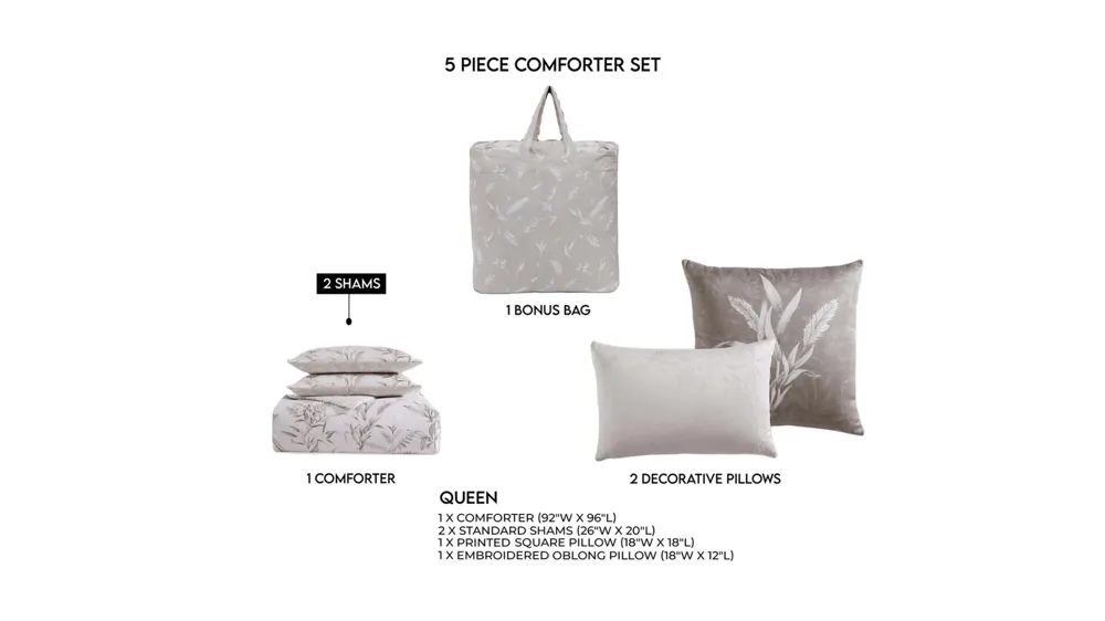 Bebejan Natural Leaves 5-pc. Reversible Comforter Set Dimensions