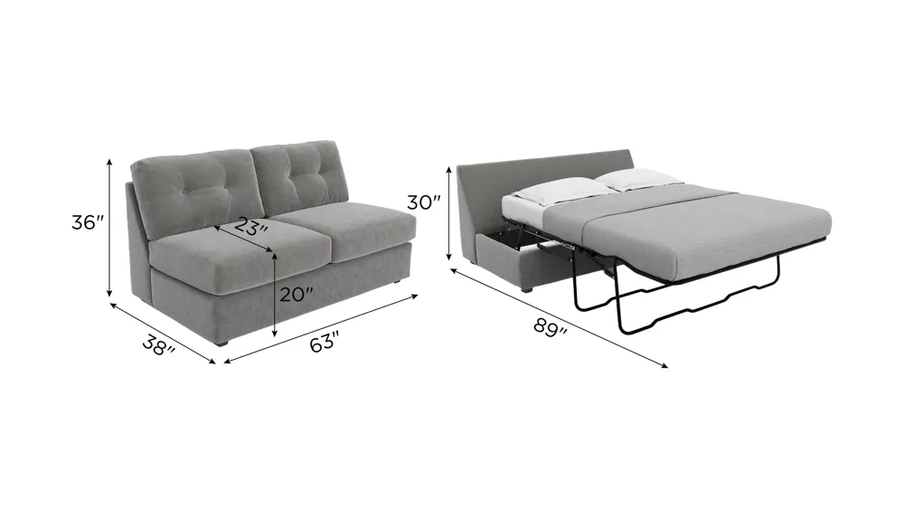 ModularOne Armless Loveseat w/ Full Sleeper Dimensions