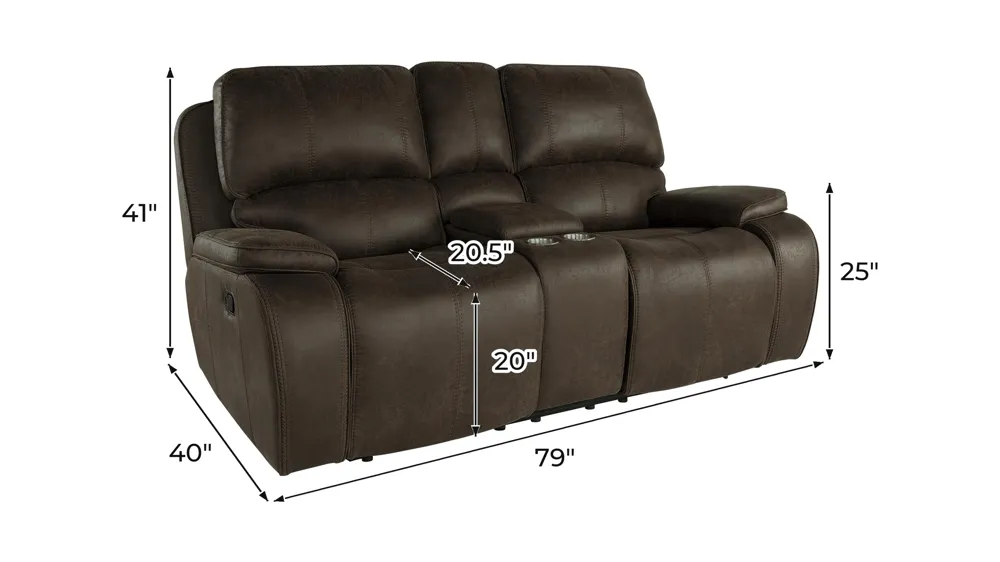 Brookings Console Loveseat w/ Dual Recliners Dimensions