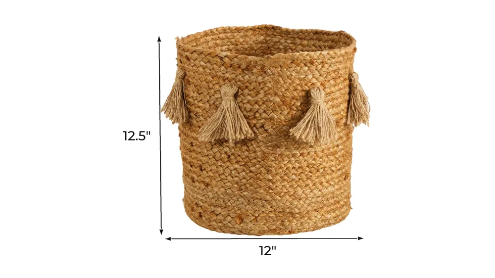 12.5" Jute Basket Planter with Tassels Dimensions