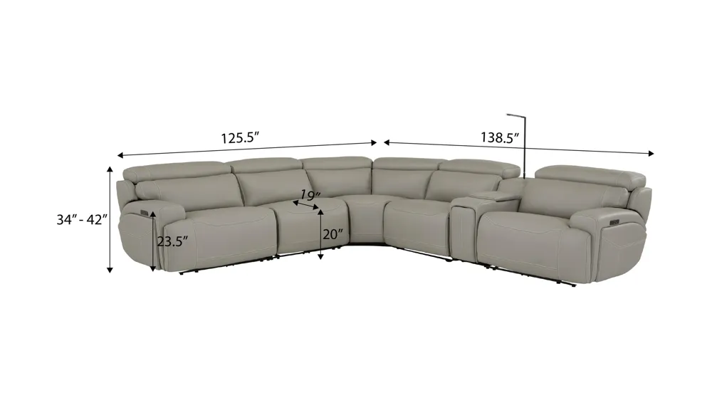 Westmore 6-pc. Dual Power Leather Sectional Dimensions