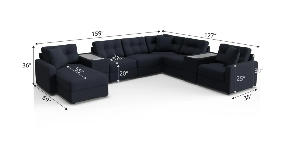 ModularOne 8-pc. Sectional w/Two Power Consoles Dimensions