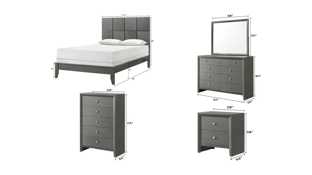 Denker 5-pc. Bedroom Set Dimensions