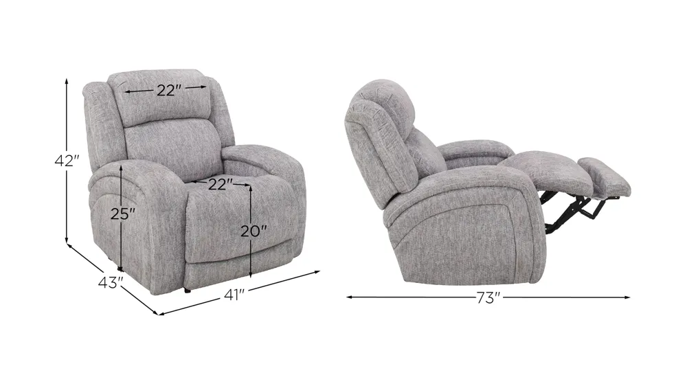 Zane Power Recliner w/ Power Headrest and Power Lumbar Dimensions