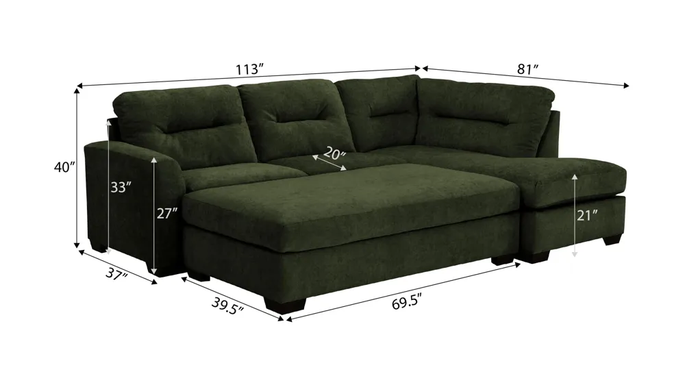 Oliver 2-pc. Sectional with Ottoman Dimensions