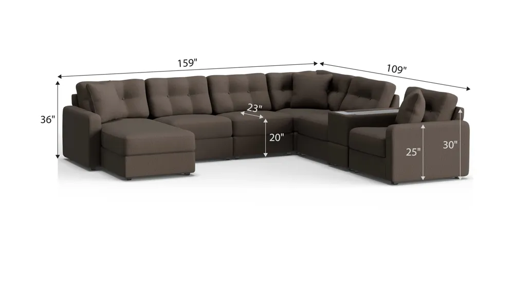 ModularOne 7-pc. Sectional w/One Power Console Dimensions