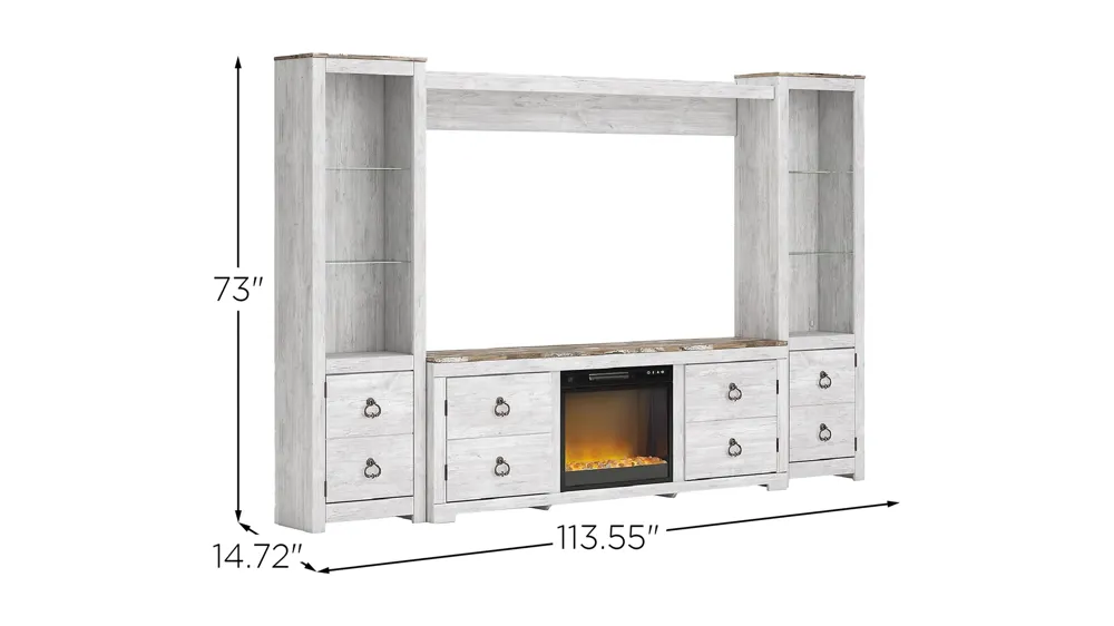 Willowton 4-Piece Entertainment Center & Electric Fireplace Dimensions