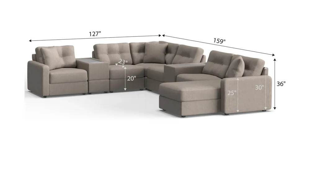 ModularOne 8-pc. Sectional w/One Power Console Dimensions