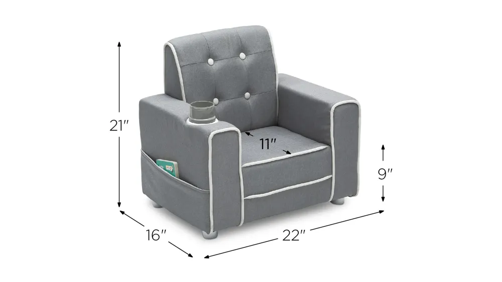 Chelsea Upholstered Kids Chair with Cup Holder by Delta Children Dimensions
