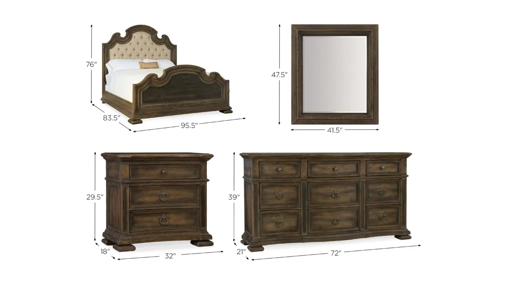 Hill Country 4-pc. Upholstered Bedroom Set Dimensions