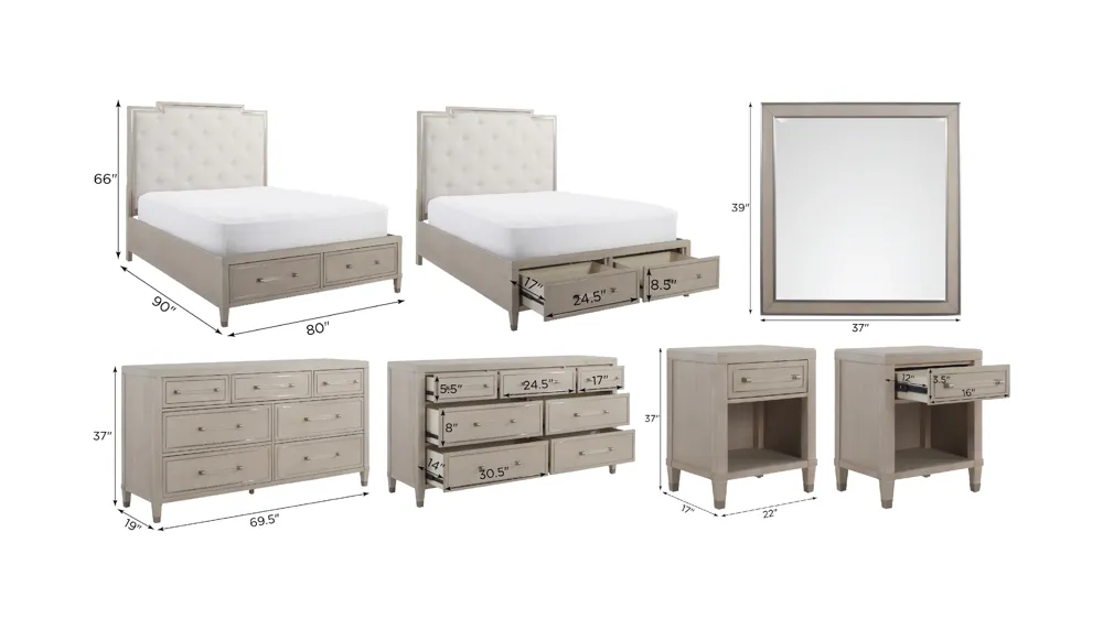 Francesca 4-pc. Bedroom Set Dimensions