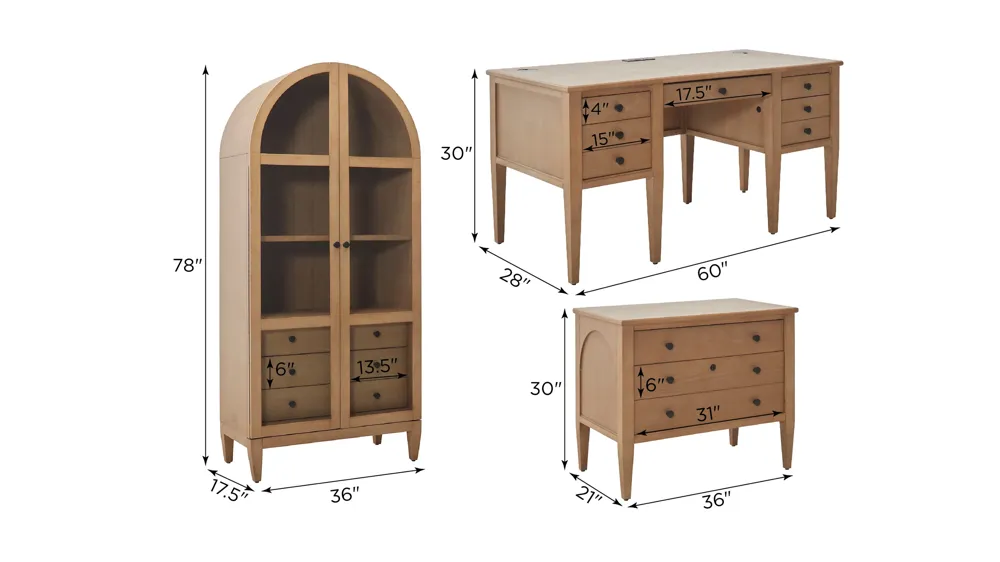 Memphis 3-pc. Home Office Dimensions