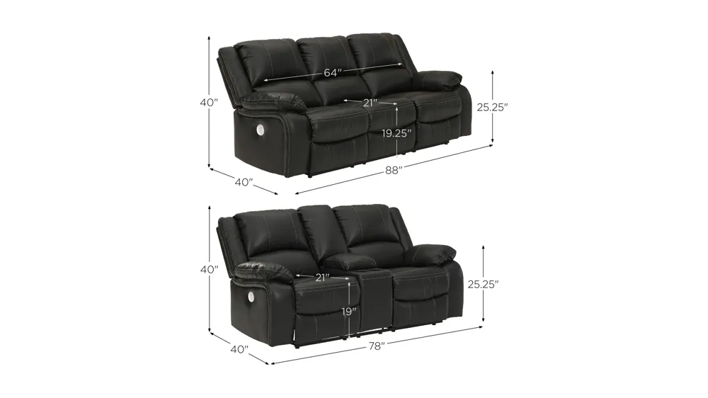 Cordero 2-pc. Power Sofa and Loveseat Dimensions