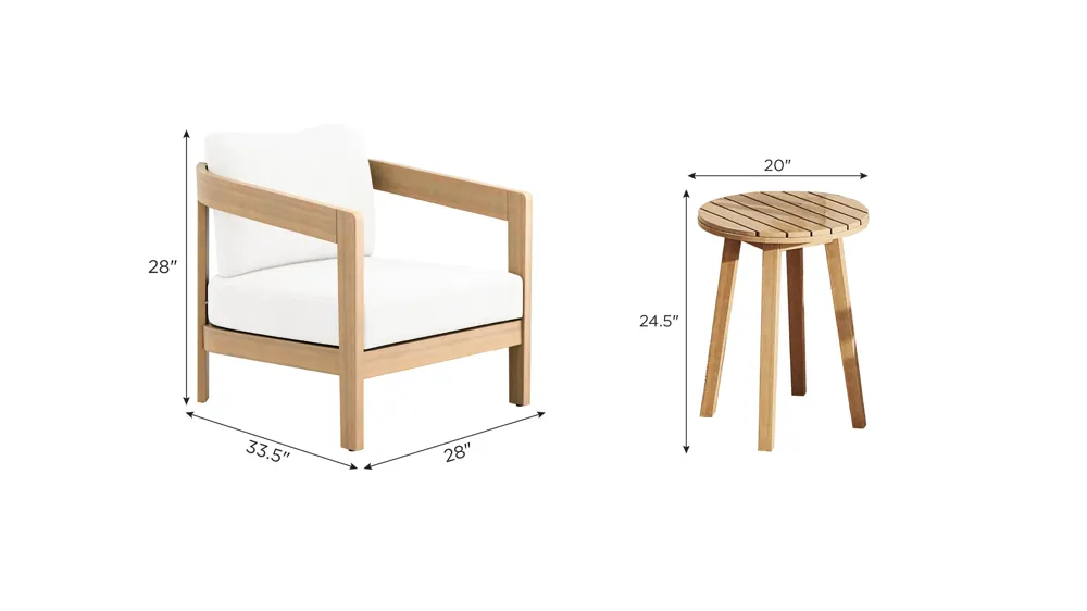 Wesley 3-pc. Outdoor Patio Set Dimensions