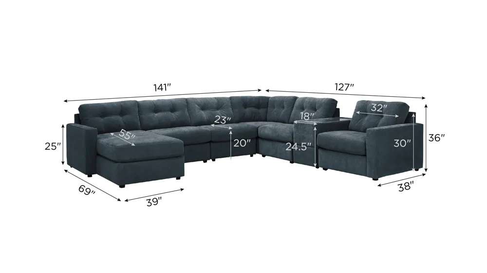 ModularOne 7-pc. Sectional w/One Power Console Dimensions