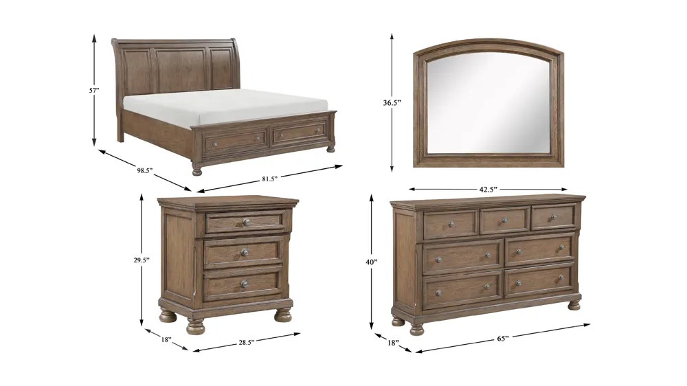 Donegan 4-pc. Sleigh Platform Storage Bedroom Set Dimensions
