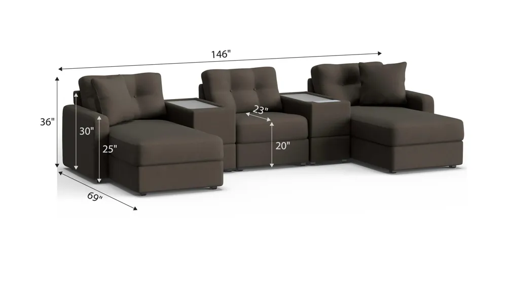 ModularOne 5-pc. Sectional w/One Power Console Dimensions