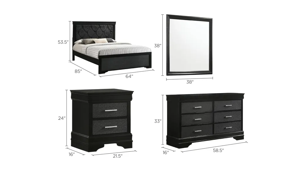 Amalia Upholstered 4-pc. Bedroom Set Dimensions