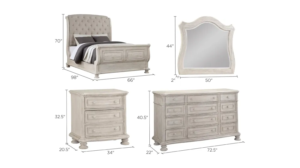 Barton Creek Upholstered 4-pc. Sleigh Bedroom Set Dimensions