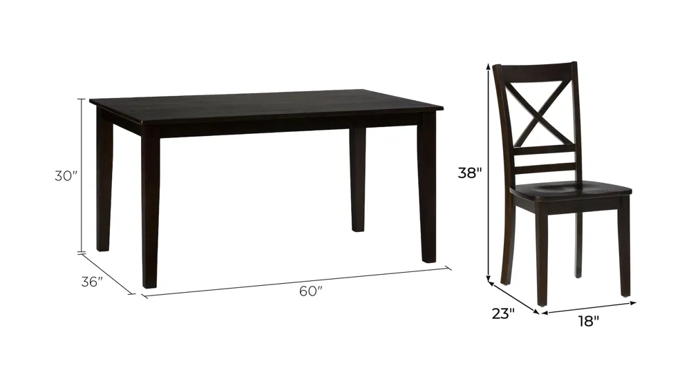 Simplicity 5-pc. Dining Set Dimensions