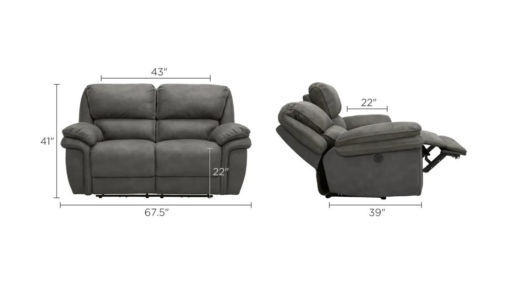 Skye Microfiber Power Reclining Loveseat Dimensions