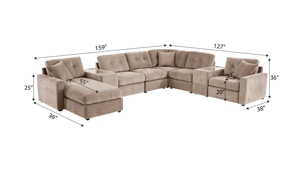 ModularOne 8-pc. Power Sectional w/ One Media Console Dimensions
