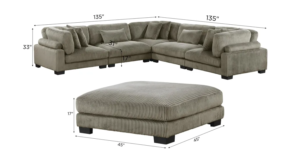 Maverick 5-pc. Sectional w/ Cocktail Ottoman Dimensions