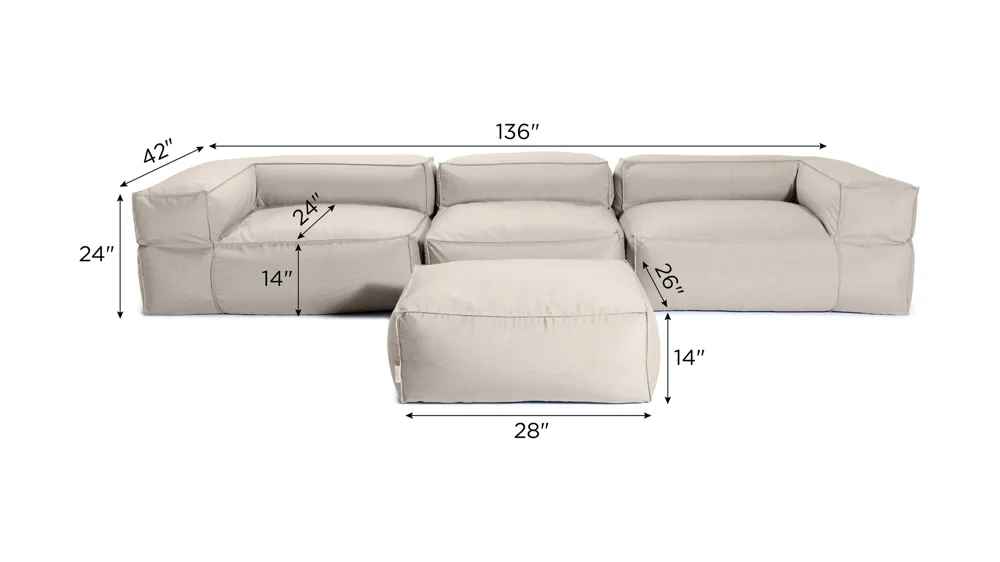 Spazio 4-pc. Outdoor Sofa with Ottoman Dimensions