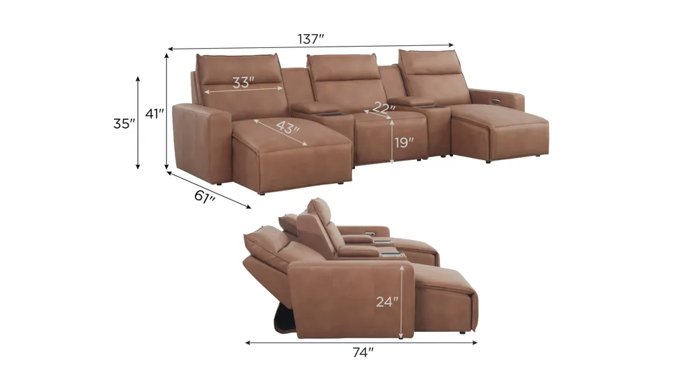 ModularTwo 5-pc. Dual Power Sectional w/ Media Console Dimensions