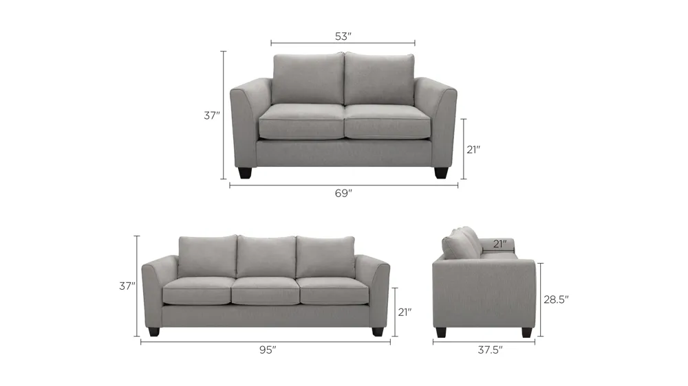 Daine 2-pc. Sofa & Loveseat Set Dimensions