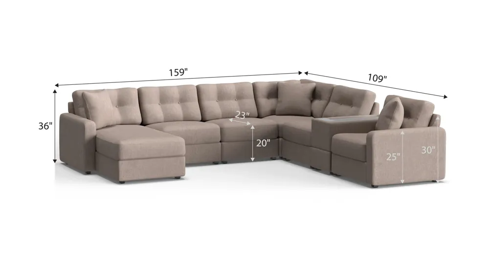 ModularOne 7-pc. Sectional w/One Power Console Dimensions
