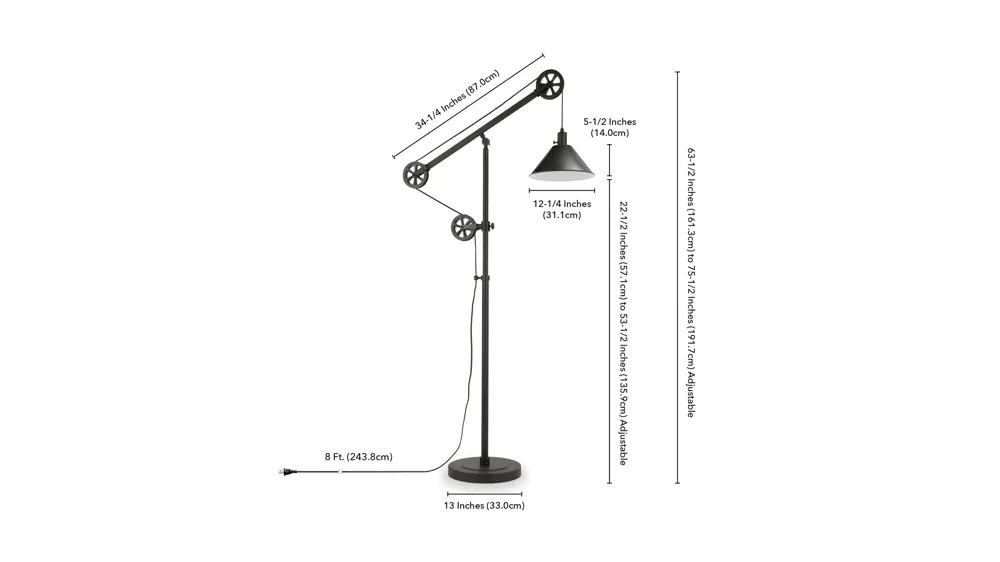 Costas Floor Lamp with Pulley System Dimensions