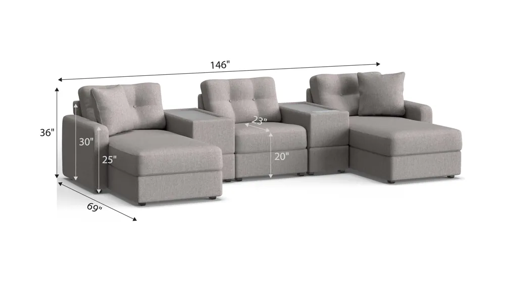 ModularOne 5-pc. Sectional w/One Power Console Dimensions