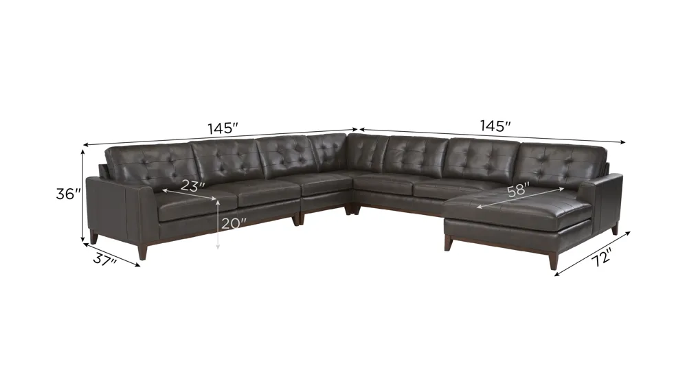 Wheaton Leather 5-pc. Sectional Dimensions