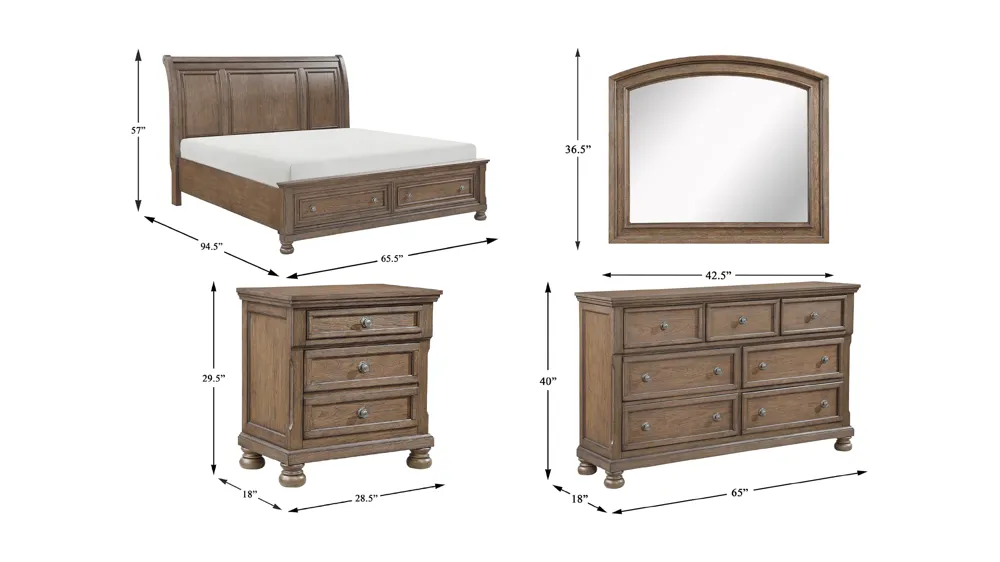 Donegan 4-pc. Sleigh Platform Storage Bedroom Set Dimensions